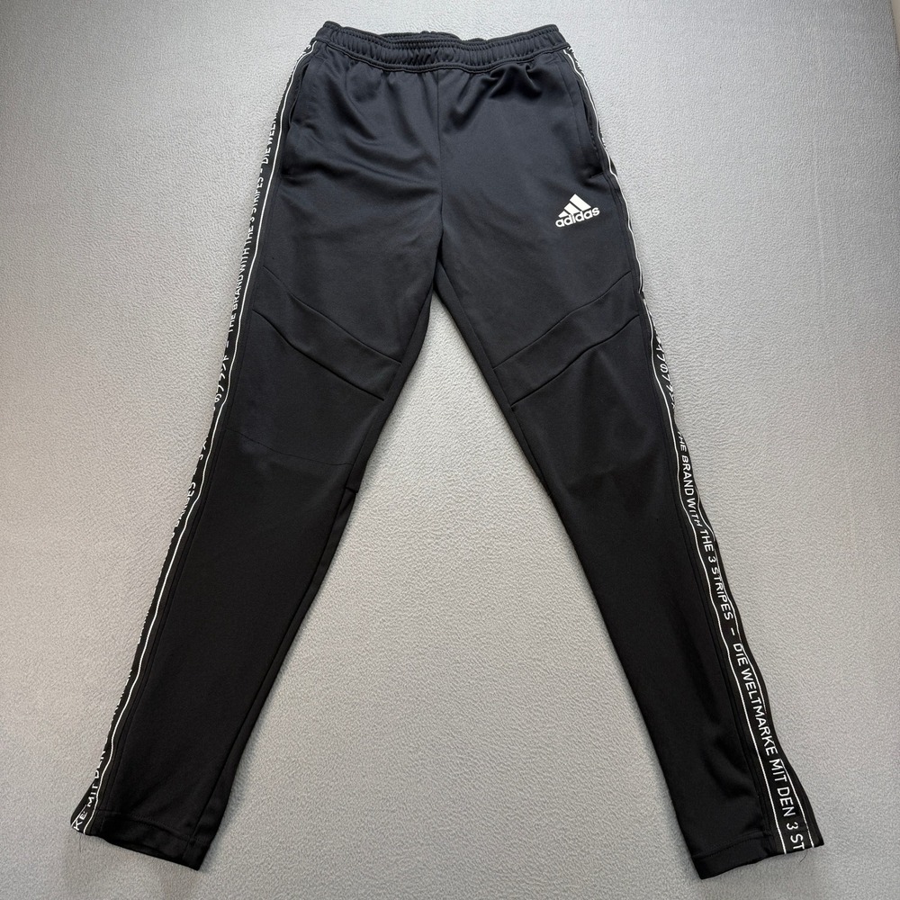 Adidas Climacool Track Pants Kids L Black White Tape Logo Polyester Activewear